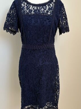 Skies Are Blue Navy Floral Lace Midi Dress